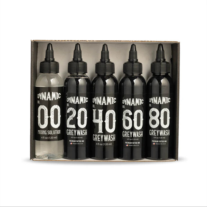 Dynamic Greywash Tattoo Ink - 4 oz. Bottle Set (Now including: 4oz Mixing Solution)